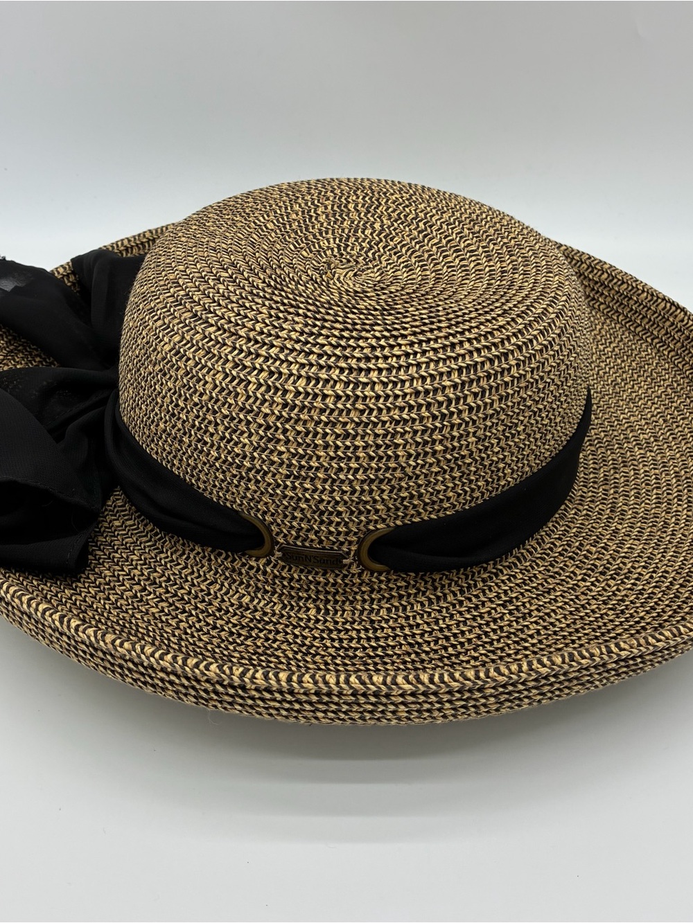 Sun N Sand Wide Brim Sun Hat UPF 50+ Brown & Black Bow